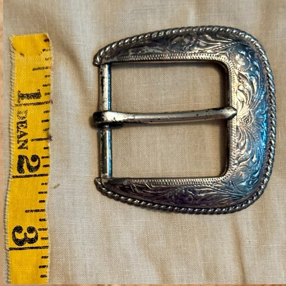 Silver Etched Rope Edge Engraved Belt Buckle VINTAGE Unisex - Picture 8 of 16